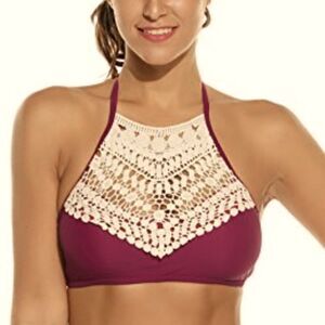 NWT Malibu Dream Girl Crochet Boho Halter Bikini Top